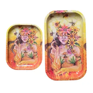 Calypso Festival Art Queen Bee Tray Artwork for EDM Rave Culture Psychedelic Visionary Art Lovers Bold Electric Regal Design