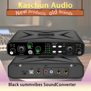 Kaschun Portable 2-Channel Live Audio Mixer Interface - 48V Phantom Power, 0 Latency USB Connectivity, Guitar Compatible for Recording & Streaming, Black Summvibes Sound Converter