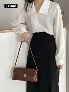 Women's Summer 2024 Elegant Plain Minimalist Pu Leather Baguette Bag, Solid Color Vintage Shoulder Bag, Buckle Decorated Trendy All-match Underarm Bag for Party, Club, Leather Shoulder Bags, Fashionable Crossbody Bag