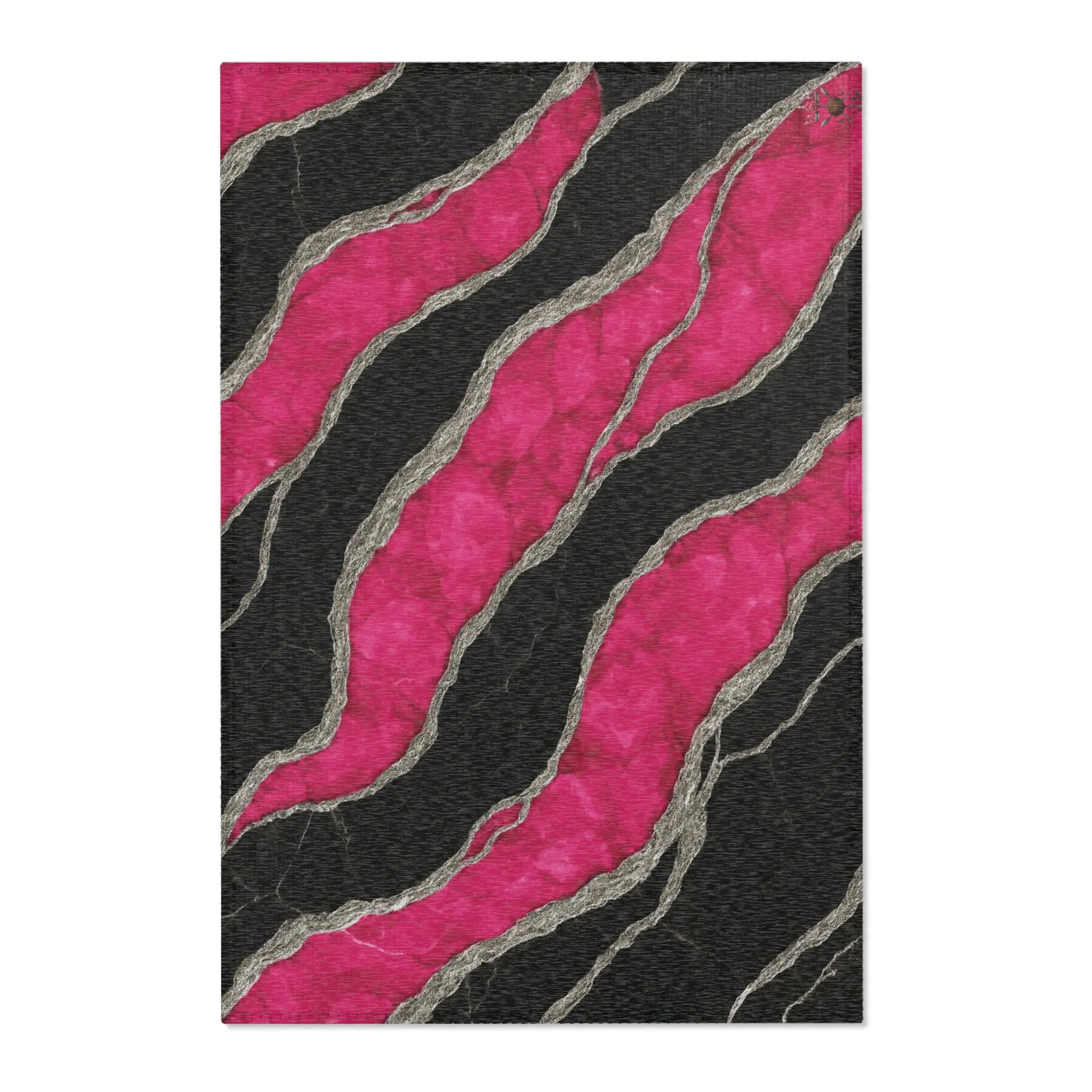 Pink & Silver Marble Print Area Rug, Luxury Modern Living Room Decor, Elegant Soft Polyester Floor Rug, Brown and Brilliant Collection, Hemmed Edges, Multi-Size
