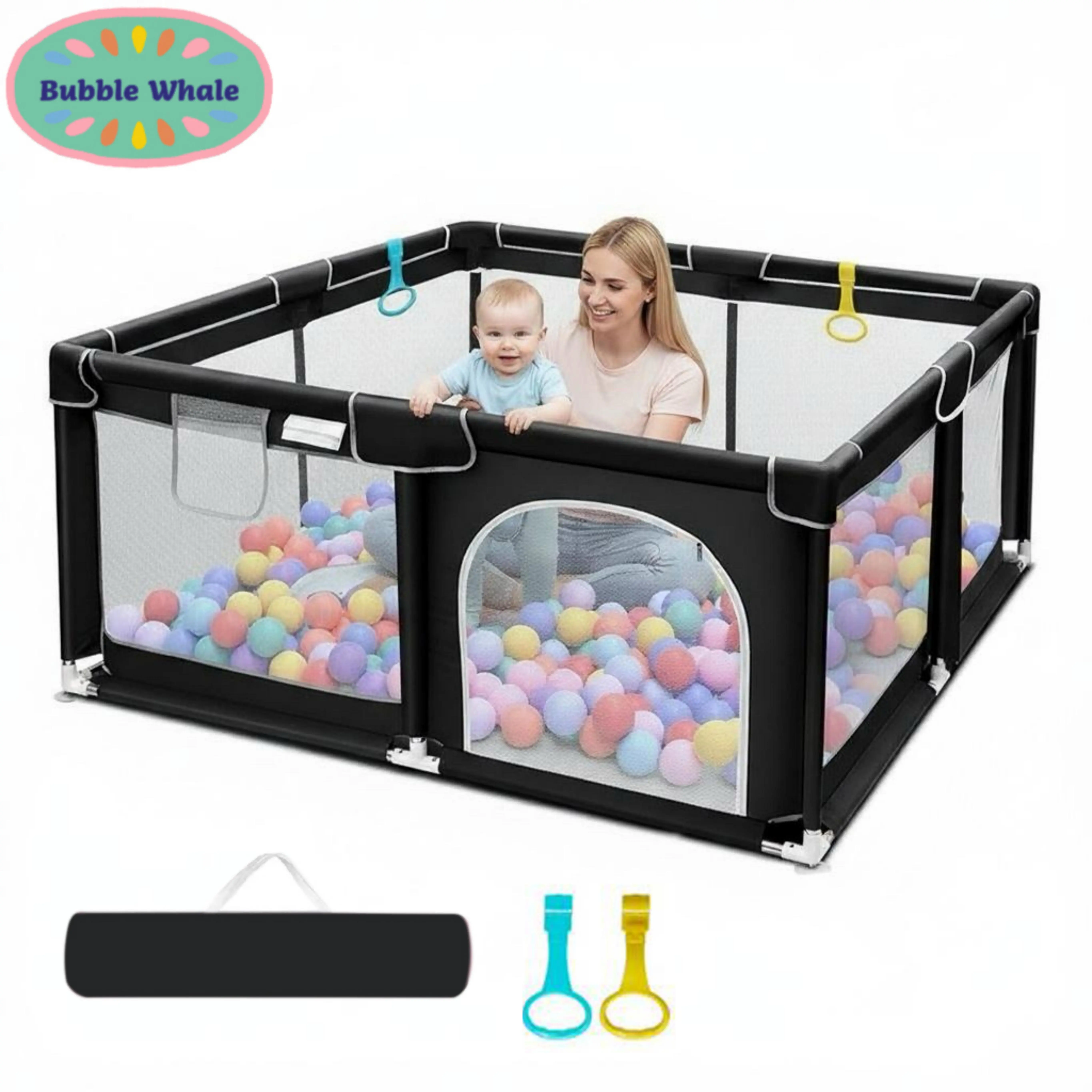 Baby Playpen - Portable Oxford Cloth Safety Fence with Walking Pull Ring, Storage Bag, Breathable Mesh, Abs, Plastic, Stainless Steel, Wear-Resistant Indoor Activity Center for 0-3 Years Toddlers, Folding, Use Mild Cleanser