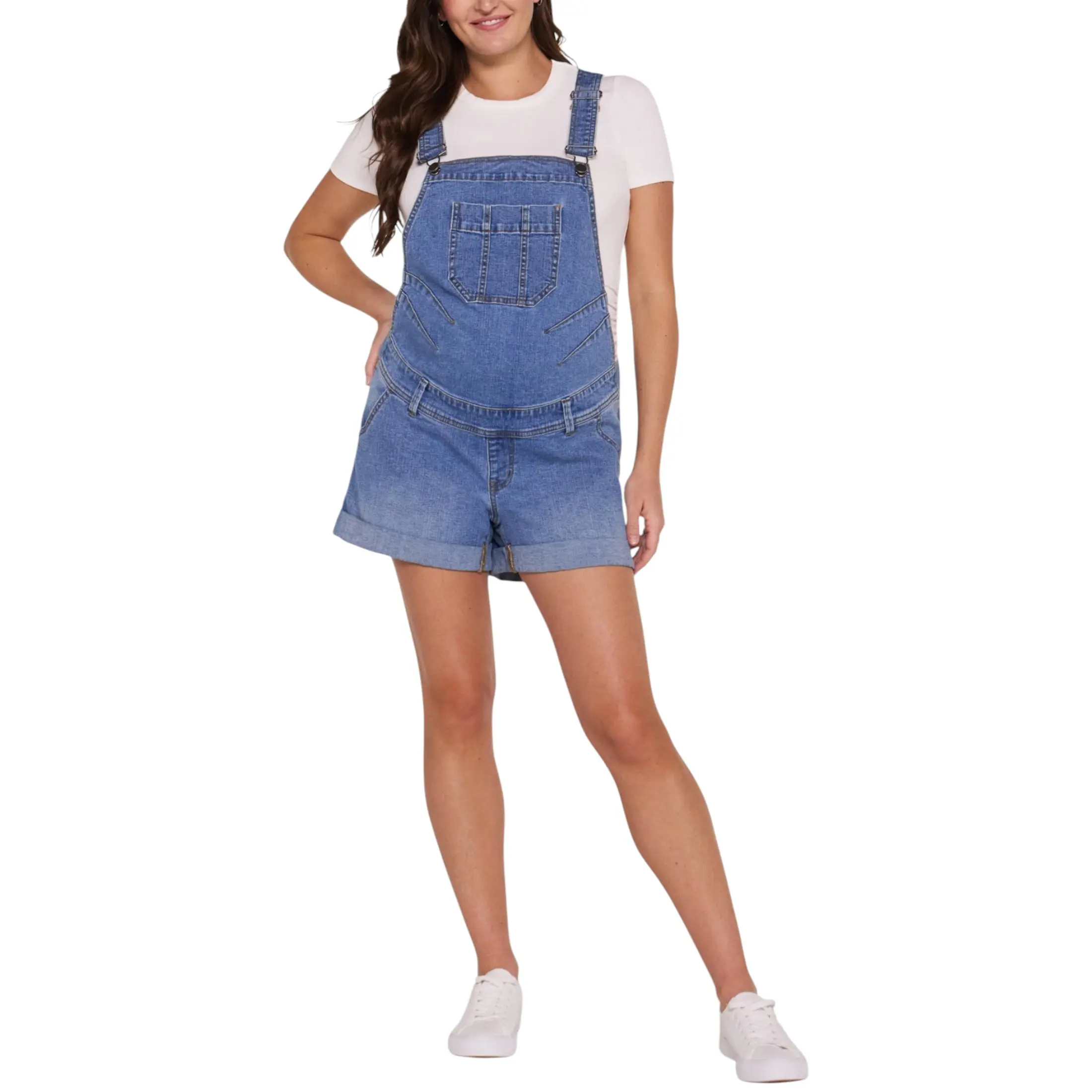 Motherhood Maternity Denim Short Overalls – Stretch Comfort Fit