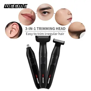 Weeme Men's Trimmer Shaver, Waterproof Electric Razor for Body Hair Removal, Dry & Wet Use, Pain-Free Comfort, Includes Nose & Eyebrow Trim Heads, Waterproof Rechargeable Shaver, Cordless Waterproof Shaver
