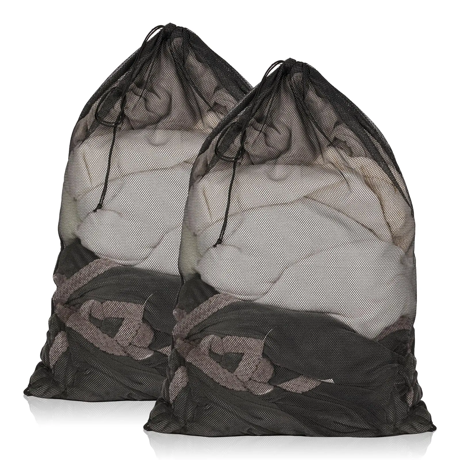 2 Pack Mesh Laundry Bags, 23 x 35 Inches Heavy Duty Mesh Laundry Bag, Large Laundry Drawstring Bag, Wash Bags for College, Dorm, Travel, Family and Apartment Dwellers, Black