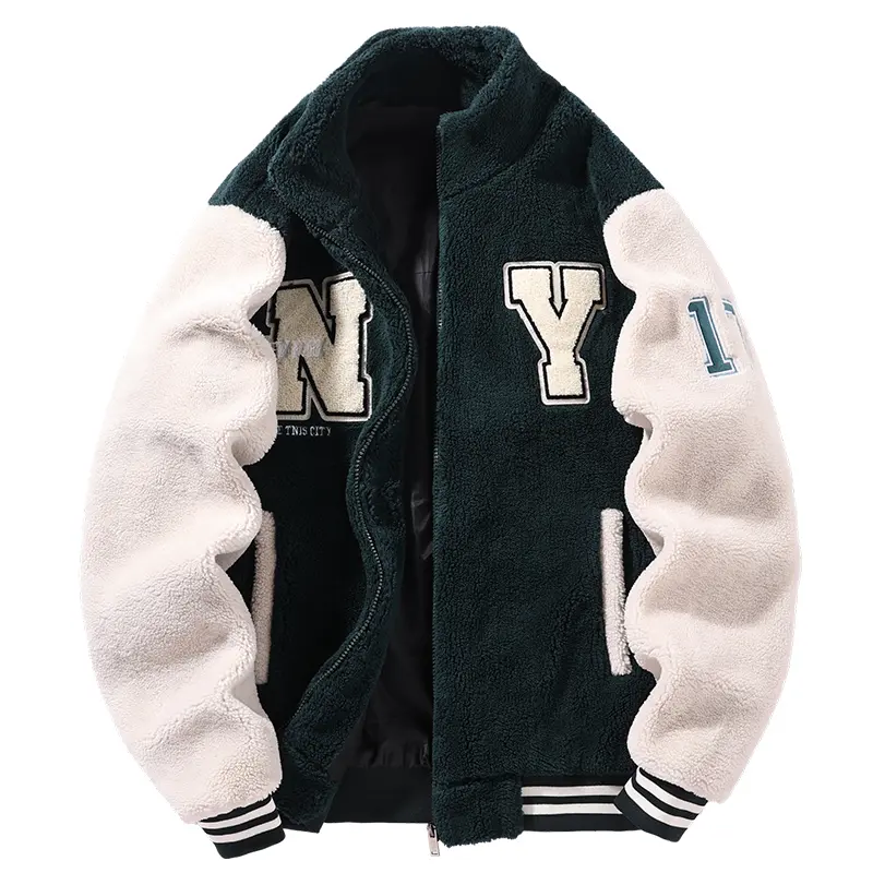 Men’s Y2K Varsity Vest Jacket Thick Fleece Lined Letterman Zip Up Sleeveless Streetwear Coat
