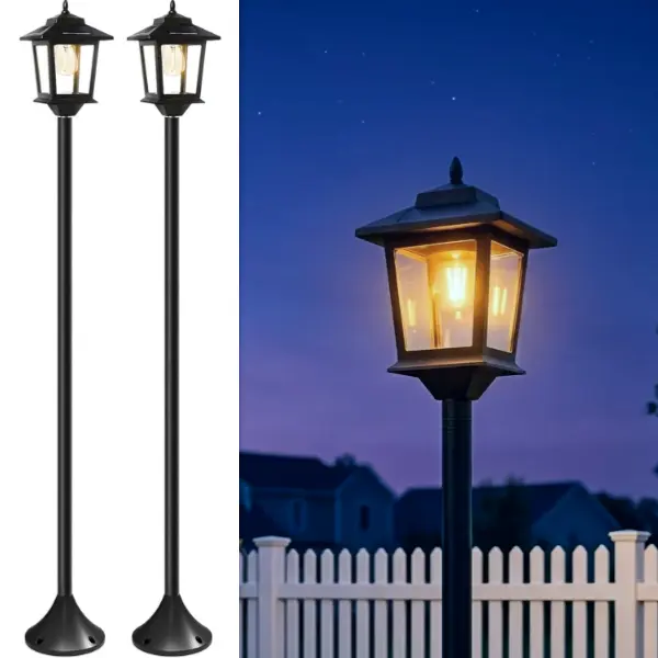 [2 Pack] 63" Solar Lamp Post, Outdoor Lights Waterproof, Patio Pole Light, Floor Lamp for Deck Pathway Backyard Garden Front Porch Decor, Warm White, Replaceable Bulb, Landscape Lighting, Christmasgiftideas, #Summervibes