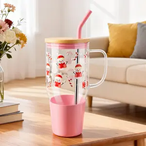 Valentine's Day Tumbler with Handle - Gingerbread Aesthetic 40oz Glass Cup with Lid & Straw for Lady, Stylish Holiday Mug & Reusable Water Bottle, Premium Drinkware Perfect 2026 Spring President's Day Gift for Women