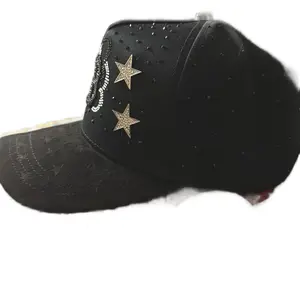 B- B- Stars- Cristal Black Hats Silver 100% Cotton Original Certified Unique Black Cristal Silver Design Comfortable Breathable Hat