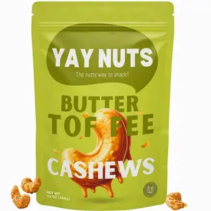 YAY NUTS Butter Toffee Cashews – All-Natural Sweet & Salty Snack, Crunchy Roasted Cashews Coated in Rich Caramelized Butter Toffee, Made in USA, Guilt-Free Snacking with Real Ingredients (Pack of 1 - 12 OZ)