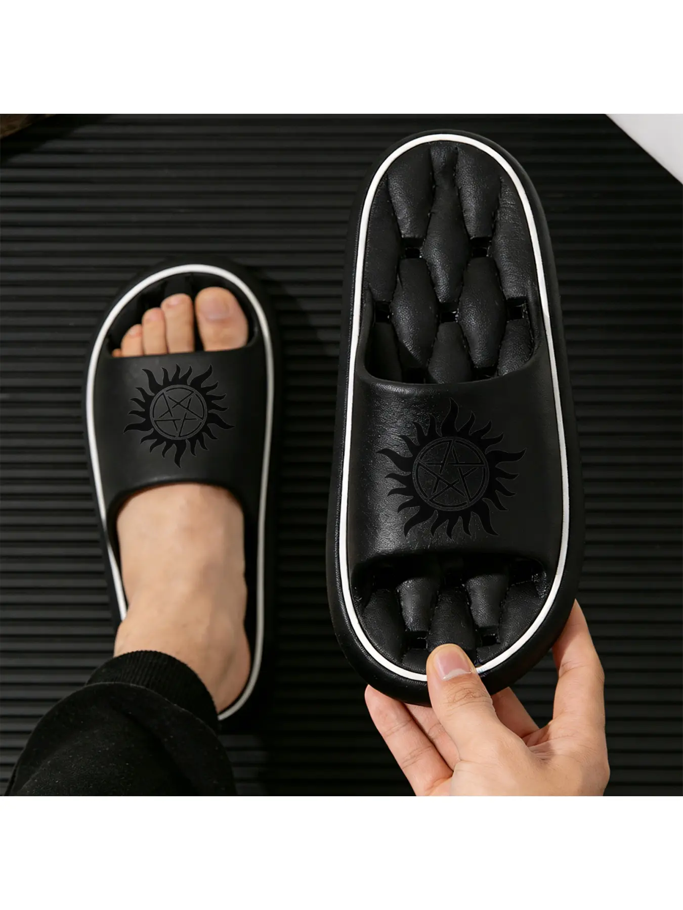 Supernatural Anti Possession Symbol Slippers Unisex Casual Open Toe Slides Anti Slip House Shoes for Indoor Outdoor