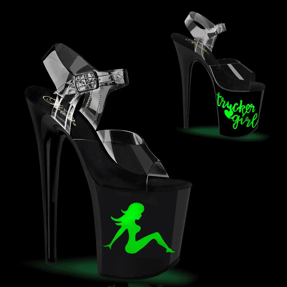 Women's Stylish Heeled Platform Footwear - Flamingo-808NLTG 8-Inch High Heel Sandals with Ankle Strap, USB Light-Up "Trucker Girl" LED, Ideal for Pleaser Dancers, Performance, Graphics, Bold Look, Sandal, Platform Heels, Statement Shoes, 4-Inch Platform