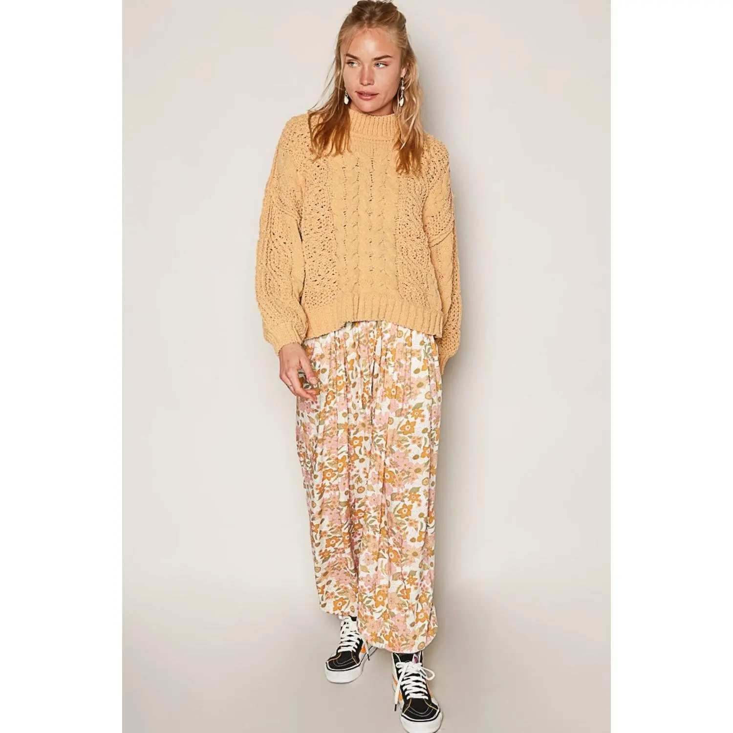 Cozy Chenille Cable Knit Mock Neck Sweater