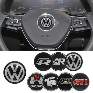 １PCS Car Logo Steering Wheel Decoration Badge Sticker Car Interior Decal VOLKSWAGEN GROUP Car Wheel Center Hub Cap Emblem Accessories For Volkswagen VW Golf Polo Passat GTI R Line R32 Jetta MK4 Interior
