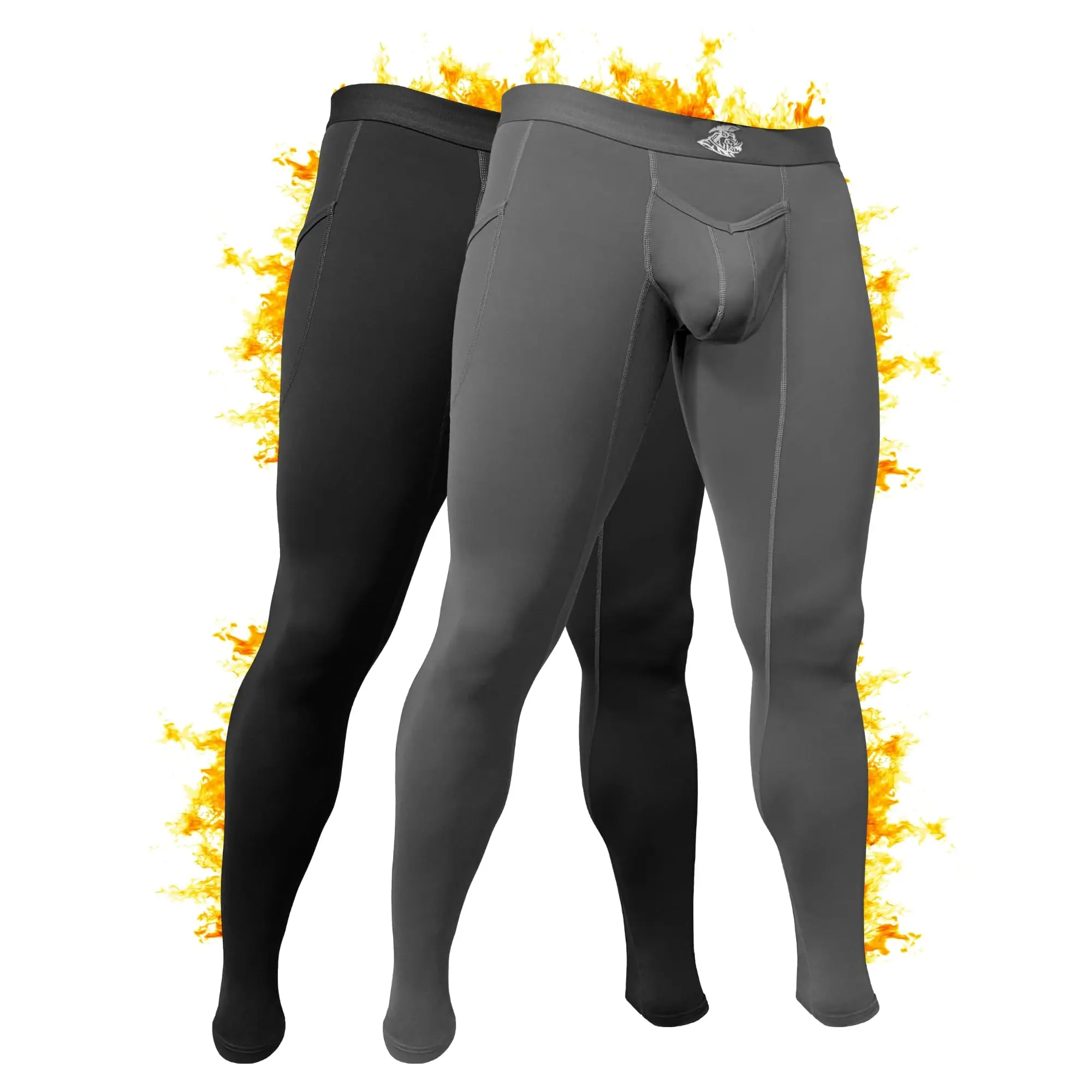 Men's Fashion Sporty Chic High Waist Stretchy Brushed Nylon 28in Leggings - V-Fly 2pk Black/Gray Skinny Compression Sports Bottoms, Yoga Gym Running Pants, Mensfashion