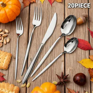 Silverware Set 20-Piece Flatware Premium Stainless Steel Cutlery Set with Forks Knives Spoons for Home Kitchen Restaurant Wedding Dishwasher Safe