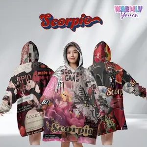 Scorpio Season Snuggle – Zodiac Oversized Sherpa Collage Wearable Hoodie Blanket for Women, Men, Teens & Kids | Astrology Gift, Scorpio Horoscope, Cozy wrap Hoodie Sweatshirt sweater, Loungewear, Birthday Gift, Plus size sleepwear blankets, christmas gift
