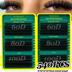 60D+80D+100D mixed with false eyelash clusters, D curl, large quantity, DIY segmented 540 clusters of natural false eyelashes expansion package combination, natural appearance thick curl, soft and comfortable, 3D mink false eyelashes, extended eyelashes,