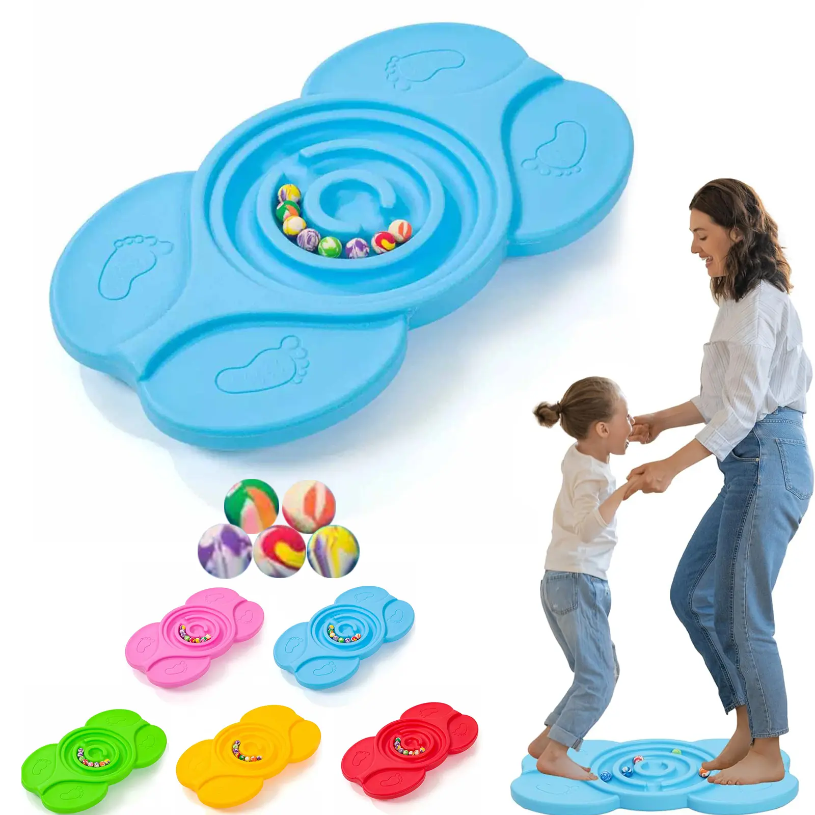 Kids Maze Training Ball Balance Board (5 Balls, 24.96inX14.43inX7.02in) - Montessori Rocking Swing Seesaw, Safety-Focused Sensory Training Gear with Anti-Slip Sandpaper Surface for Concentration & Limb Coordination, Indoor-Outdoor Christmas Gift, Training