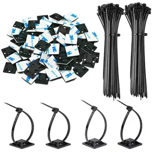 140PCS Adhesive Cable Tie Mounts – 3/4" Self-Adhesive Wire Holders with Screw Hole, Strong & Secure Cable Management (Black)