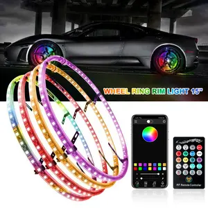 4PCS 15'' RGB Car Wheel Rim Lights Kit, Bluetooth APP Control & Remote Dual Control, IP68 Waterproof LED Wheel Lights for Truck SUV Vehicle