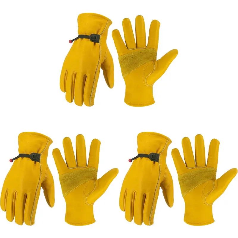 PAKNADA 3-Pair Goatskin Leather Work Gloves - Work-Safe Safety Gloves with Reinforced Leather Palm, Adjustable Wrist, All-Day Protection, Comfortable Fit for Construction, DIY Projects
