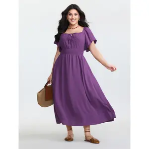 BLOOMCHIC Womens Plus Size Maxi Dress [M-6X] with Square Neckline Shirred Waist 2026 Summer Vibes Swimweek