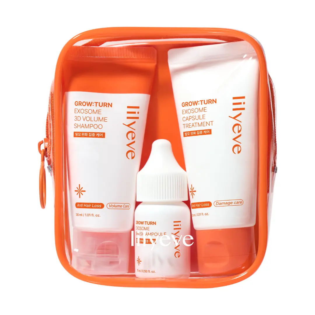 Lilyeve GROWTURN 3-Step Haircare Kit for Hair Growth, Scalp Care & Volume with Exosome Shampoo, Treatment & Ampoule - Travel Size Starter Set