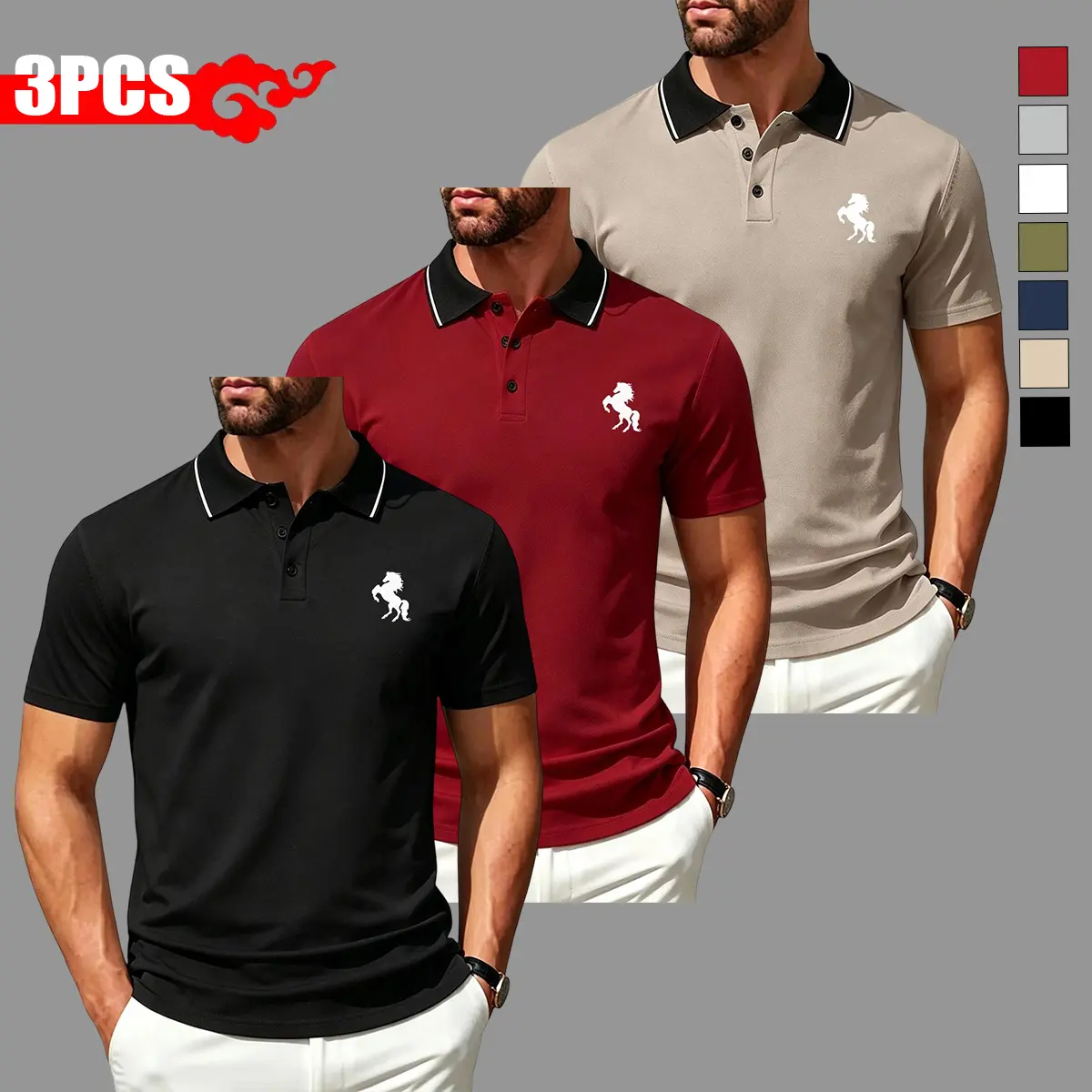 3-Pack Men’s Short Sleeve Polo Shirts with Paisley Print, Sporty Style Tops Suitable for Simple Outfits, Casual Style, Lightweight Breathable Polyester Fabric, Comfortable and Stylish Polo Shirts