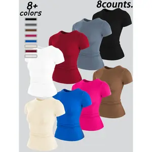 Women's High Elastic Seamless Fitted Short Sleeve T-Shirt, Yoga Wear Casual Quick Dry Fitness Top, Running Sportswear, Gym Workout TeeRAIMENTRY