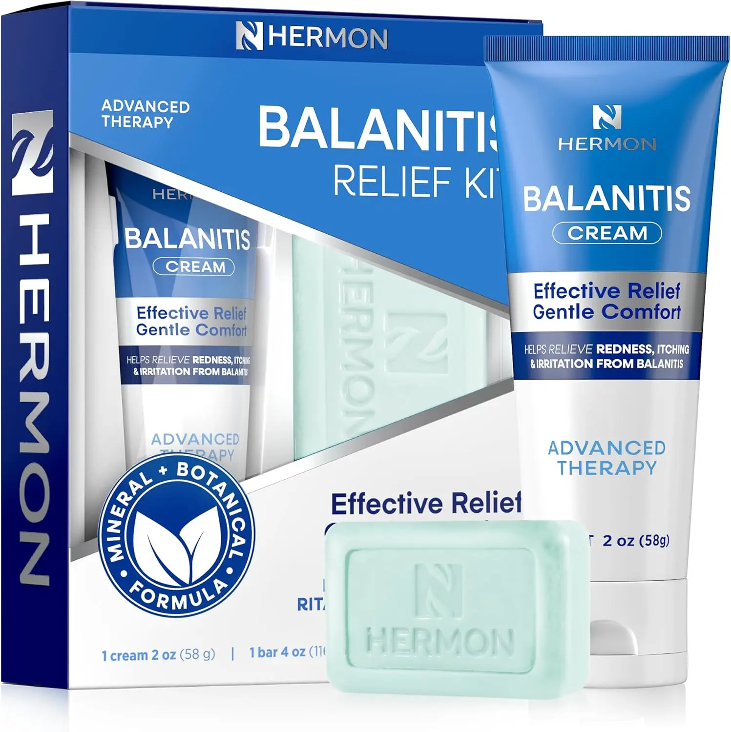 Hermon Men's Balanitis Treatment Kit - Advanced Daily Skin Therapy with Mineral & Botanical Formula for Cleansing, Redness Relief, Irritation Relief & Gentle Comfort