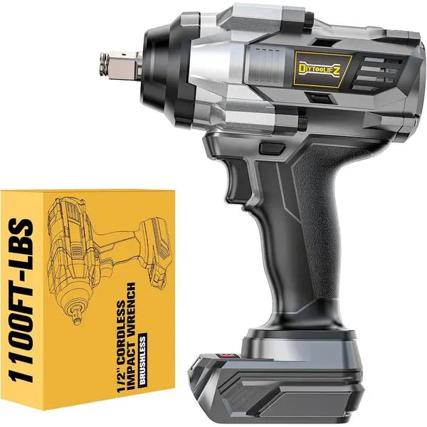 1/2" Cordless Impact Wrench 1110 Ft-lbs Compatible with DeWalt 20V Battery | DIYtoolifz Brushless High Torque Impact Driver with LED Light, Electric Gun for Car, Truck, Mower, Bare Tool
