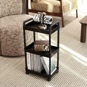 Black Plastic Study Storage Shelf - Multi-Layer Stackable, Space-Saving Organizer Perfect for holding stationery, books & desk clutter, Book Holder. Sturdy, wall-friendly design blends with any decor style. Upgrade your study organization now