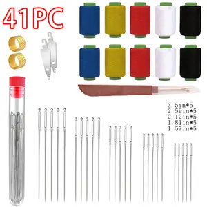 41 PCS Sewing Needles Kit Portable Stainless Steel Long ThinBig Eye Bent Latch Sturdy Tool for DIY Embroidery QuiltingMending Upholstery interchangeable knitting needles sewingtool
