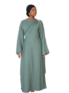 Women's Modest Islamic Chiffon Long-Sleeve Robe Dress - Lightweight, Soft, Asymmetrical Minimalist Layla Textured Overlay, Modest Islamic Clothing, Modest Robe Dress