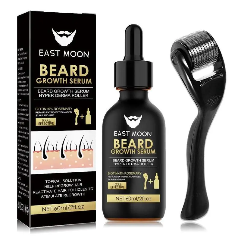 Beard Growth Kit - Serum & Roller Duo for Thicker Facial Hair - Natural Nutrient Oil + 540 Needle Roller - Daily Grooming Essentials for Men,Easy to Use, Perfect Gift for Him Derma Set, Hair Care, Thicker Stronger Hair