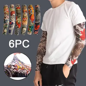 6PC Outdoor Sports Cycling Sun Protection Tattoo Sleeves - Men's and Women's Outdoor Personalized Fake Temporary Tattoo Anti-UV Cycling Sports Arm Sleeves
