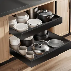 Pull out Cabinet Organizer, Expandable(12.6"-20.5") Heavy Duty Slide out Drawers Fixed with Adhesive Nano Film, Cabinet Organizer for Kitchen Base Cabinet, Pantry Bathroom Home (20.5" Deep)