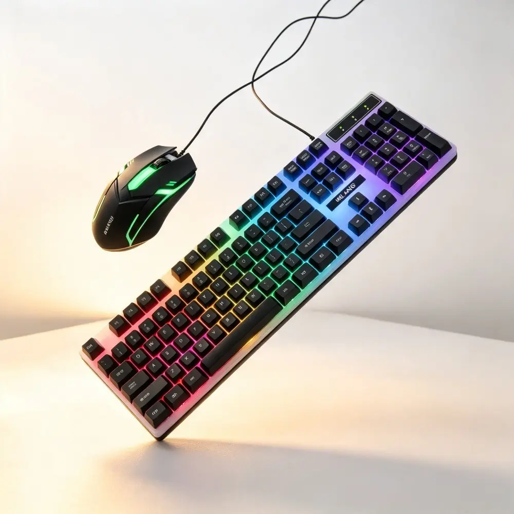 Ergonomic Wired Gaming Keyboard and Mouse Kit - Full-Size 104-Keys Keyboard, RGB Backlight, Palm-Fit Design, USB Plug-and-Play Peripheral for Desktop, Laptop, Indoor Recreation Use