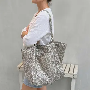 Women's Oversize Hobo-Style Tote Bag, Silver-Leopard Neutral Print, Laptop Shoulder Bag with Large Front Pocket, Ideal for Work Travel Daily Use tiktokshopspringglowup