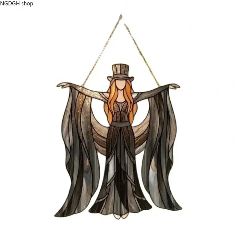 Stained Glass Witch Suncatcher, 4in Top Hat Design Window Hanging, Whimsical Hangable Room Decor for Spooky Season & Magical Light Play