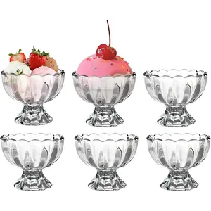 Glass Dessert Bowls, Ice Cream cups, 5oz Dessert cups, for Sundae, Fruit, Ice Cream, Pudding, small snacks,Condiment (6)