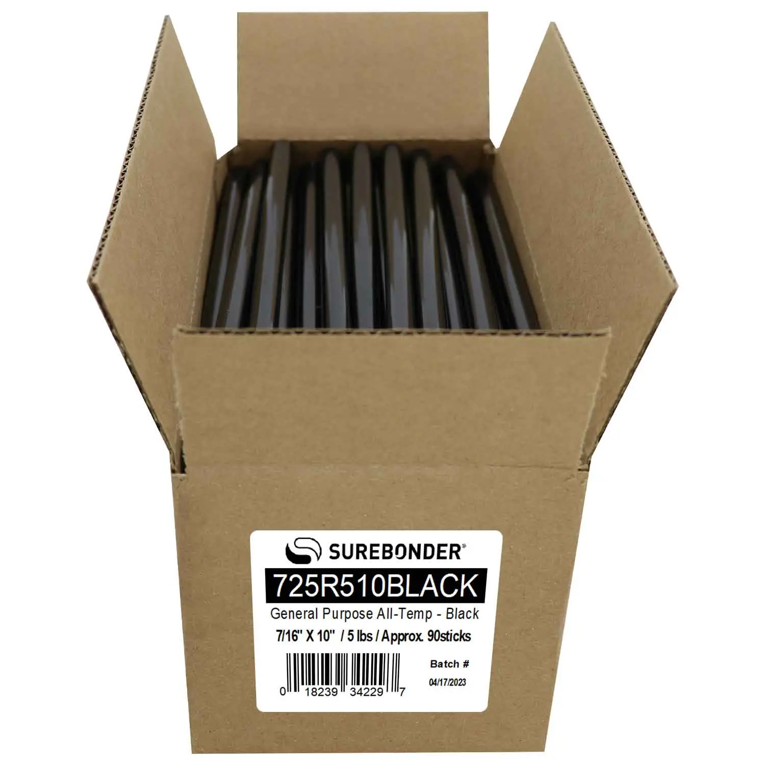 725R510BLACK Full Size 10" Black Hot Glue Sticks - 5 lb box