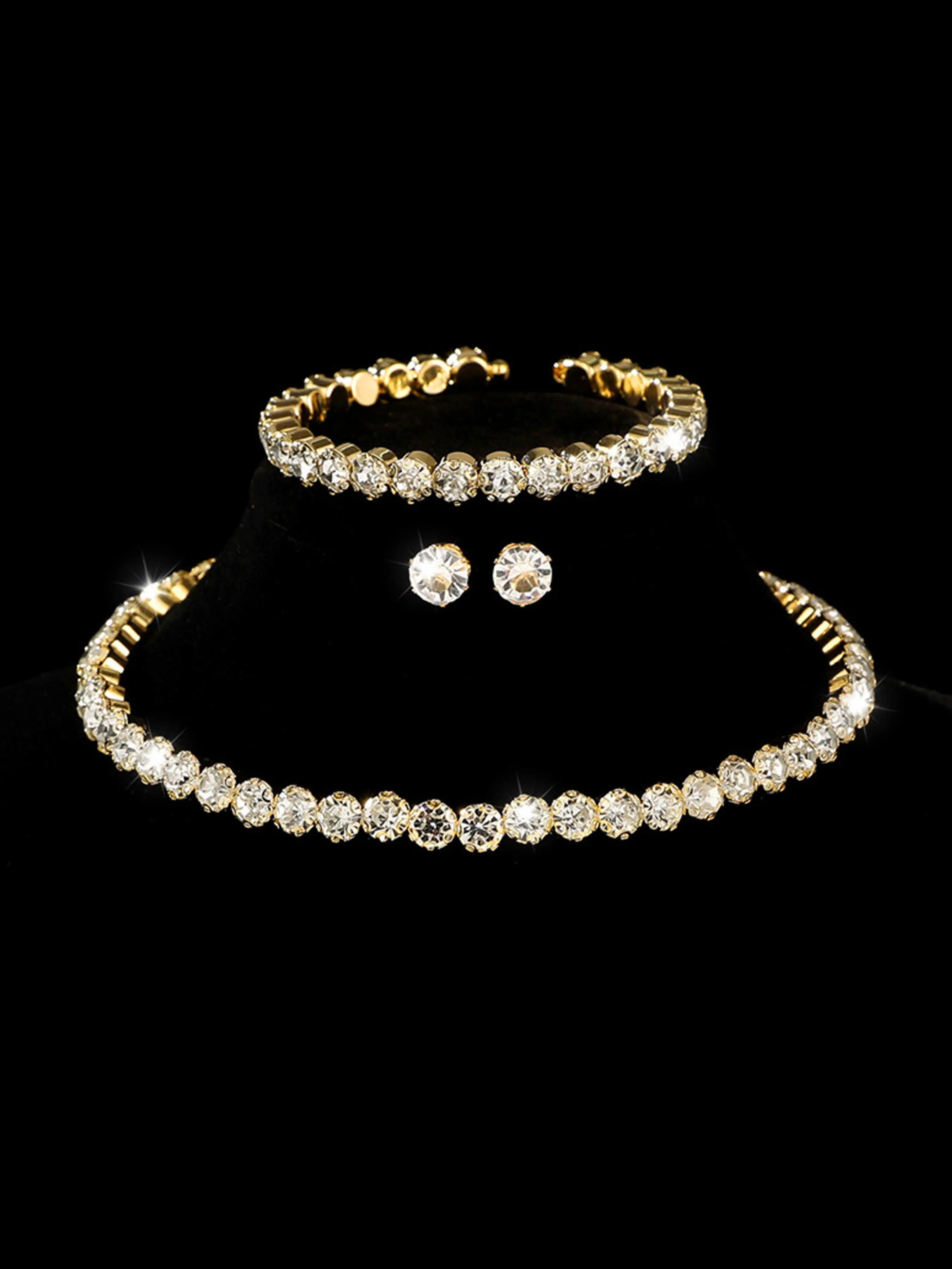 Elegant Round Crystal Jewelry Set, Bracelet, Earrings, and Necklace for Party and Daily Wear, Exquisite Birthday Gift