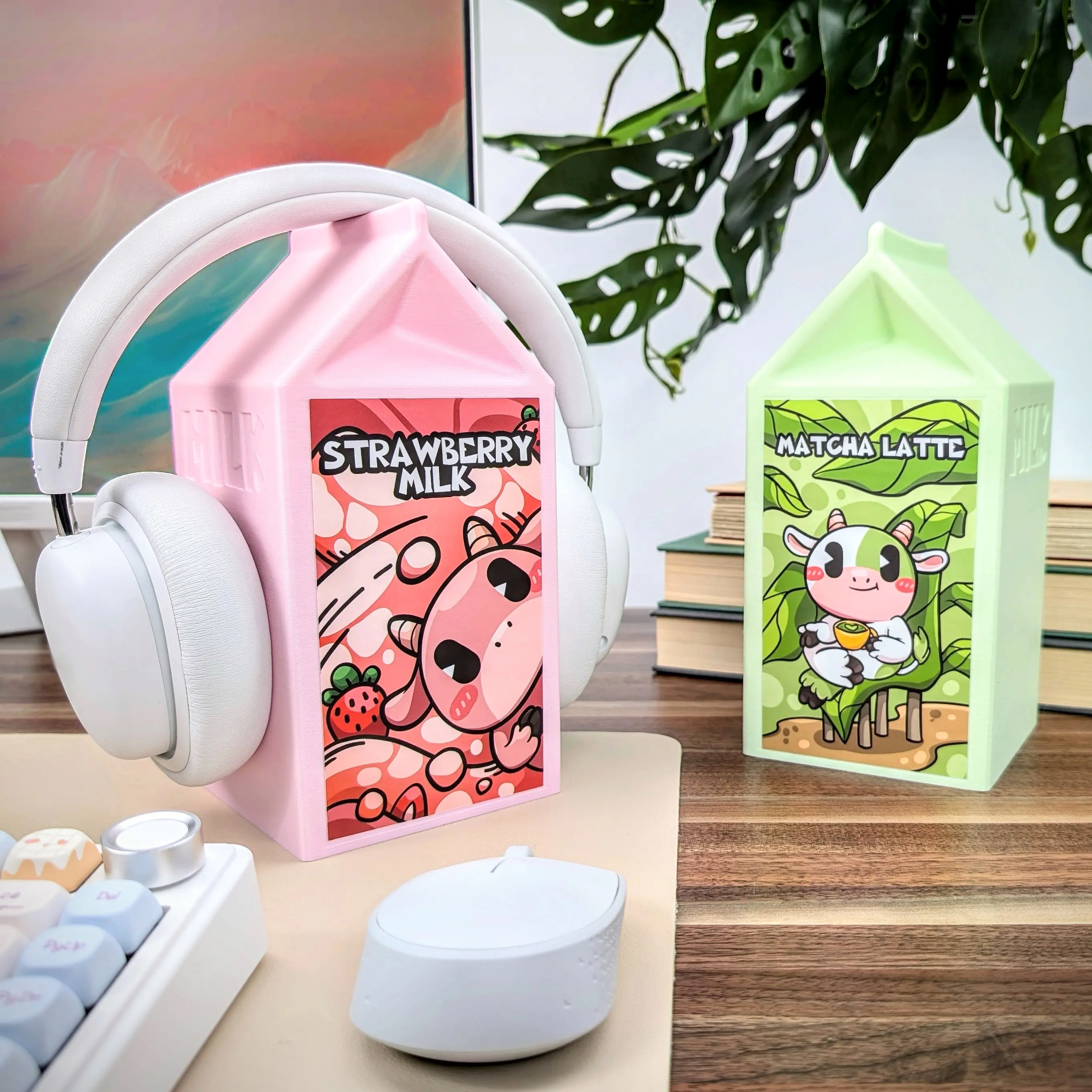 Milk Carton Headphone Stand | Office Desk Organizers | Kawaii PC Desk Setup