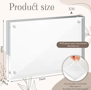 5 x 7 Inch Clear Acrylic Picture Frames Double Sided Magnetic Photo Frames 20mm Thickness Frameless Desktop Display Freestanding