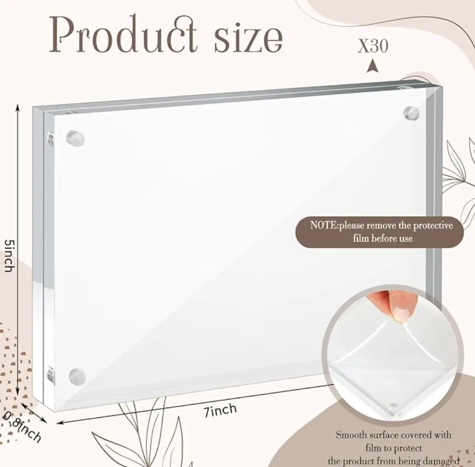 5 x 7 Inch Clear Acrylic Picture Frames Double Sided Magnetic Photo Frames 20mm Thickness Frameless Desktop Display Freestanding