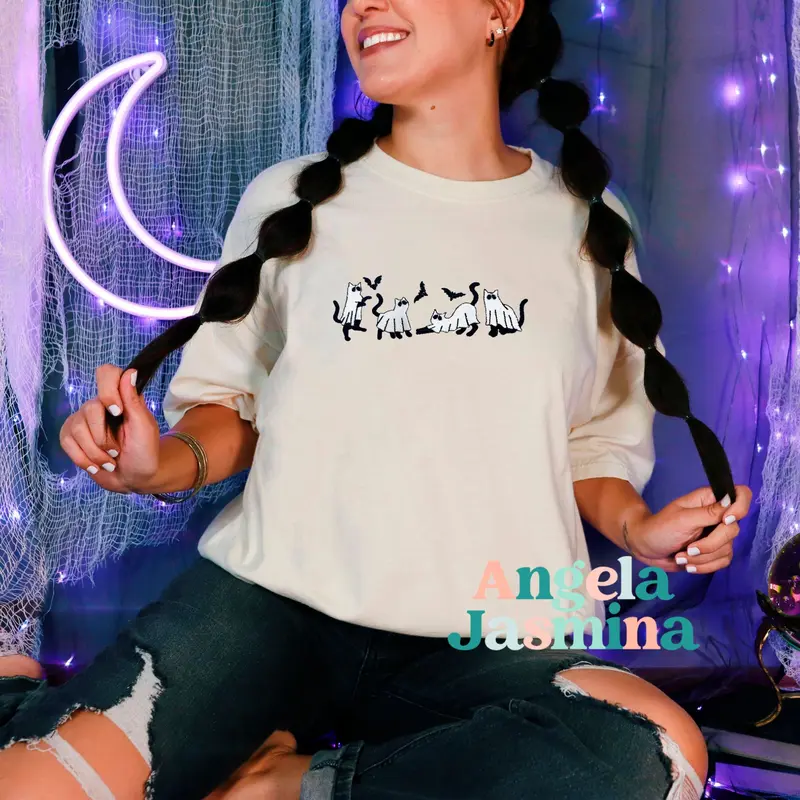 Ghost Cats Embroidered Tee