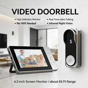 Wireless Video Doorbell, 480P Camera Pixel, with 10.92 cm Screen, Real Time Indoor Monitor, No App Required, No Network Required, Night Vision, Two-Way Audio, Support TF Card Slot Saving Images & Videos, Local Storage Screen, Wireless Smart Doorbell