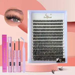 DIY Lash Extension Kit, Individual Lashes Cluster, D Curl Eye Lashes Extension Set with Eyelash Extension Glue & Lash Tweezer for Beginner Women Makeup At Home