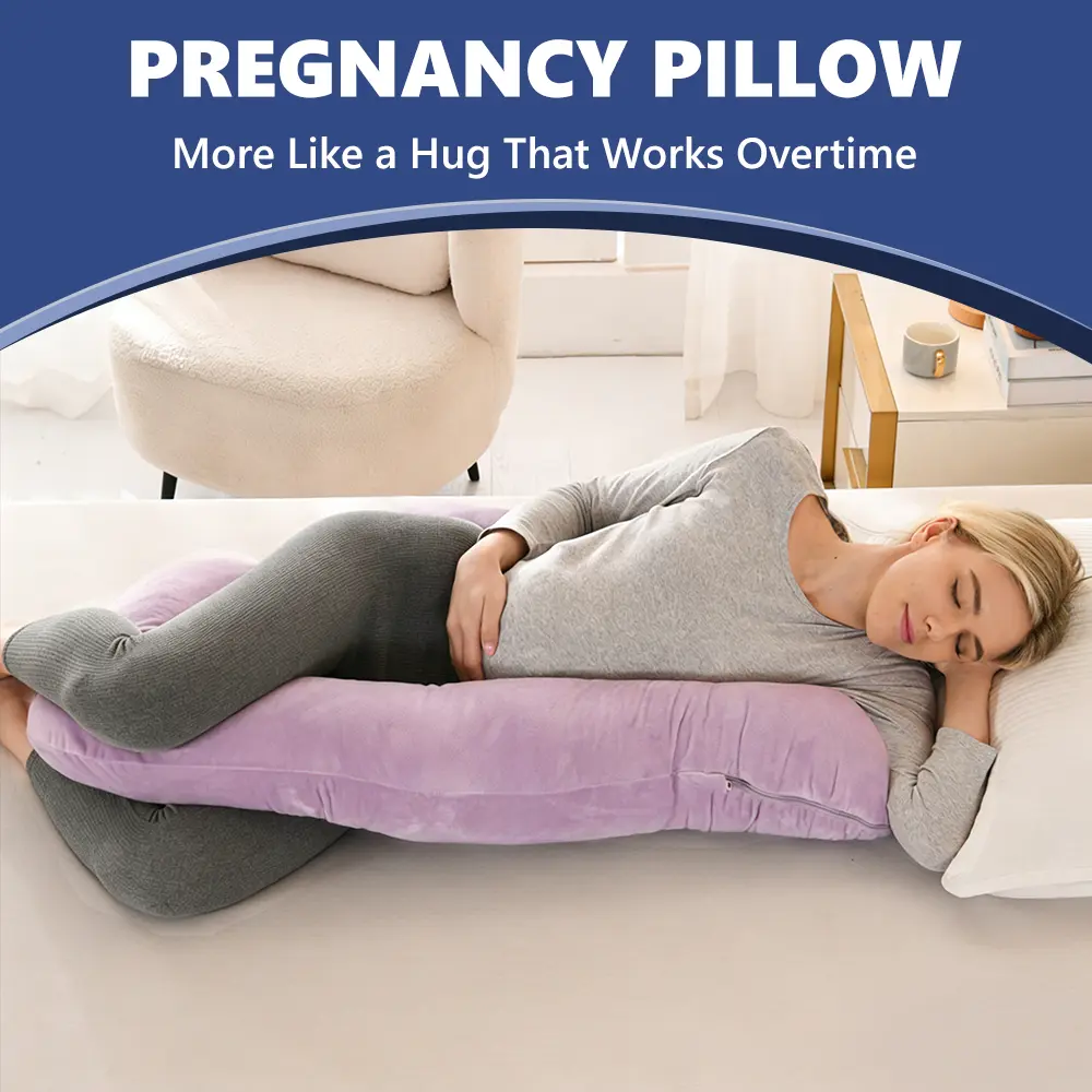 41 Inch Small J-Shape Pregnancy Body Pillow, Light Purple Velvet Maternity Sleeping Pillow with Removable Zipper Cover, Full Body Support for Pregnant Women Hip Back Pain Relief
